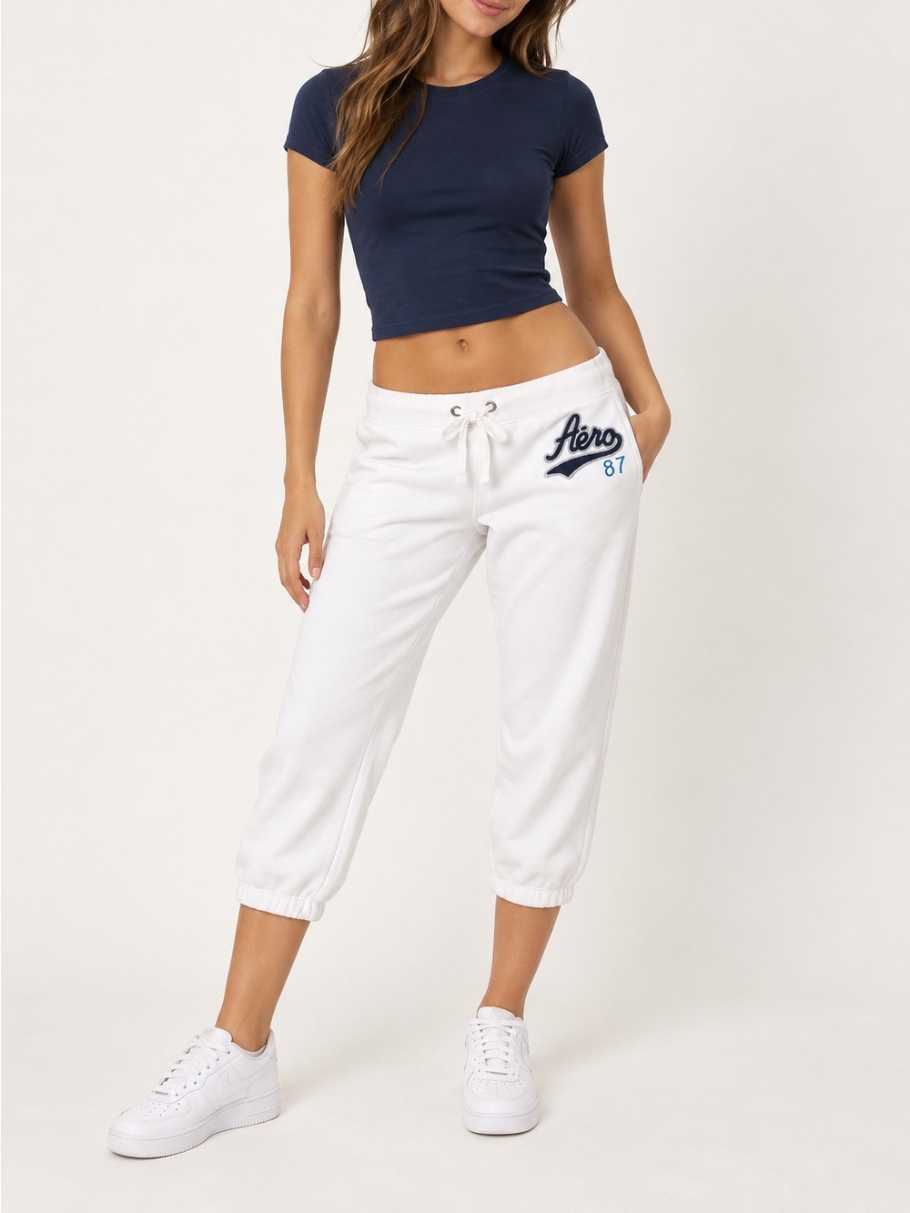 2010 Aeropostale Aero 87 White Cropped Sweatpants Joggers Size L Y2K Low Rise